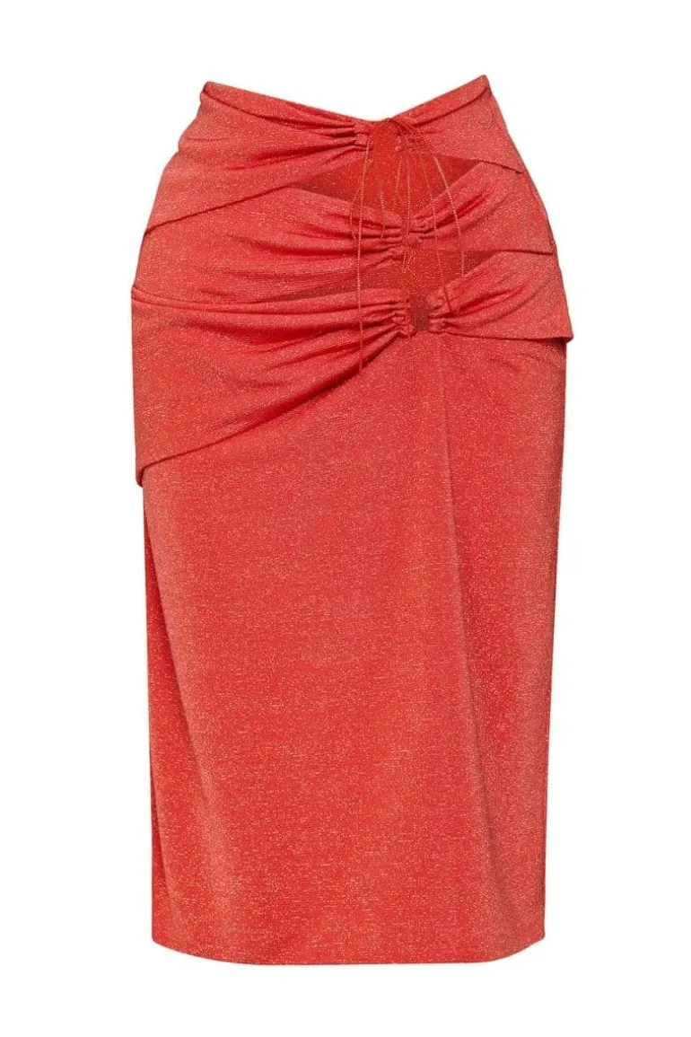 Skirts<CULT MIA ABBY METALLIC MIDI SKIRT Orange