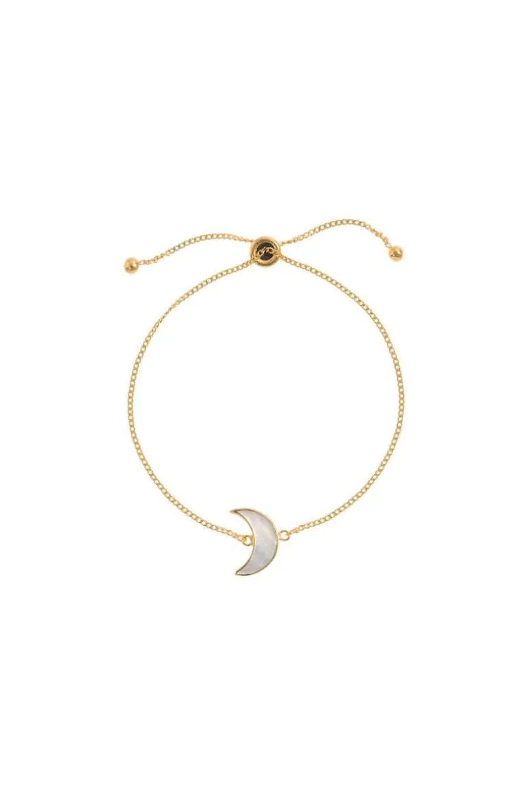 Bracelets<CULT MIA ADJUSTABLE GOLD MOON BRACELET Gold & White