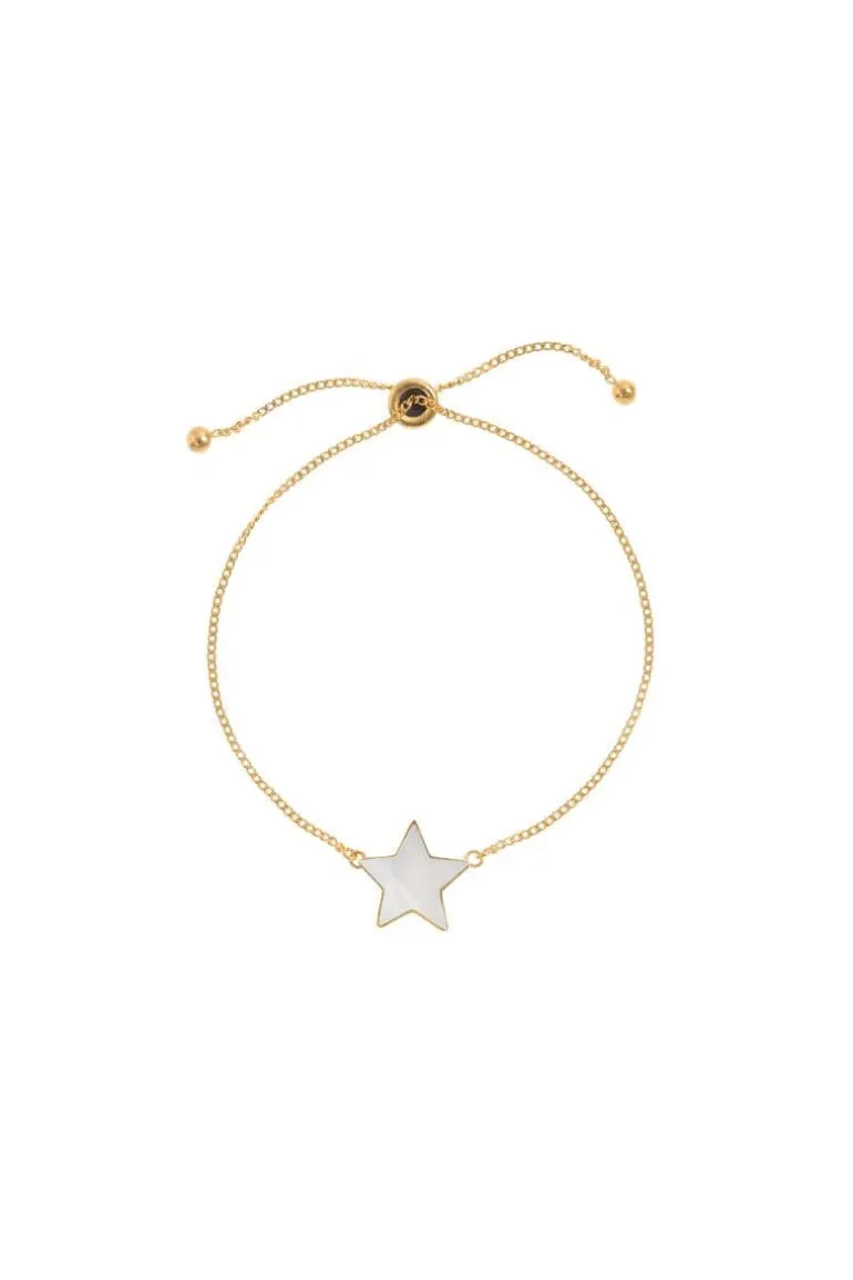 Bracelets<CULT MIA ADJUSTABLE GOLD STAR BRACELET Gold & White