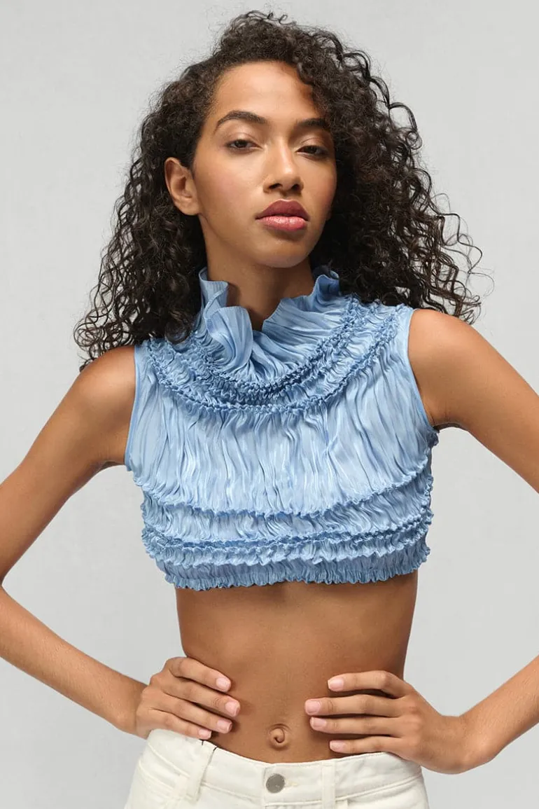 Tops<CULT MIA ADRIANA DRAPY SQUARE SHIBORI TOP Blue
