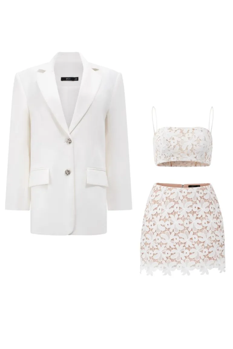 Outfit Sets<CULT MIA AGNES FLORAL LACE CROP TOP AND SKIRT SET White