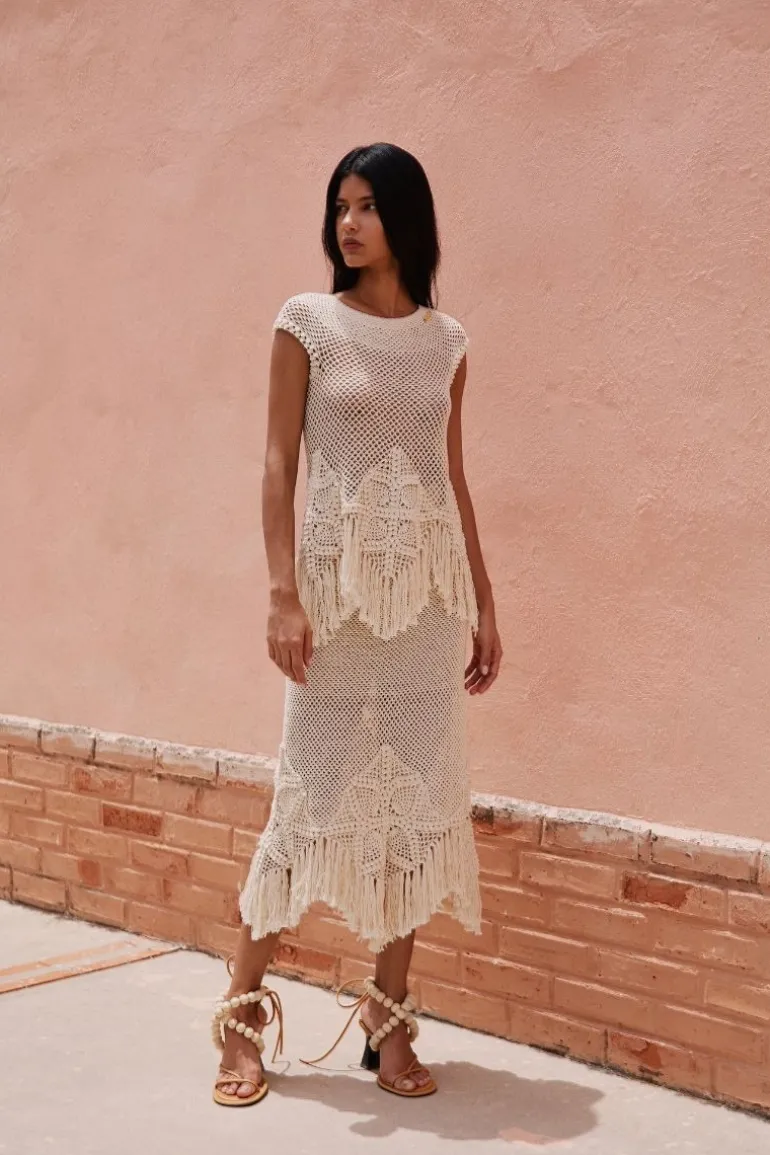 Skirts<CULT MIA AGNES HAND-WOVEN MIDI SKIRT Beige Thread