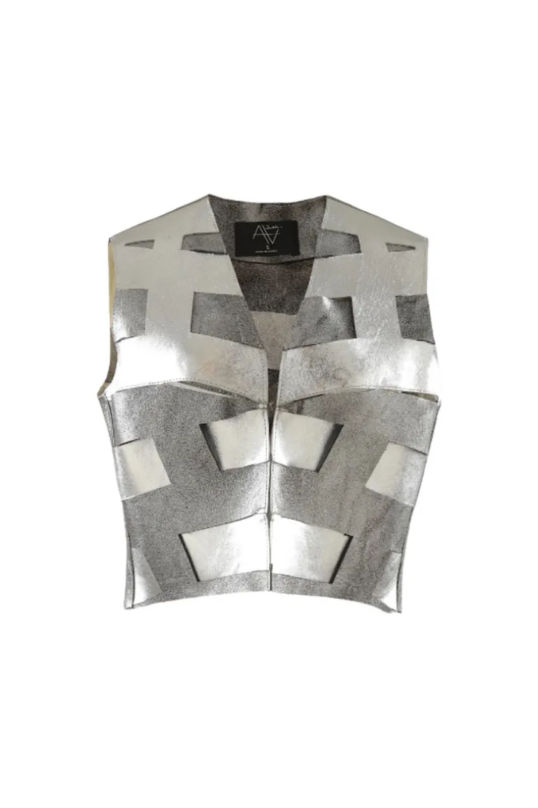 Jackets<CULT MIA AIDEN LEATHER VEST WASHED Silver