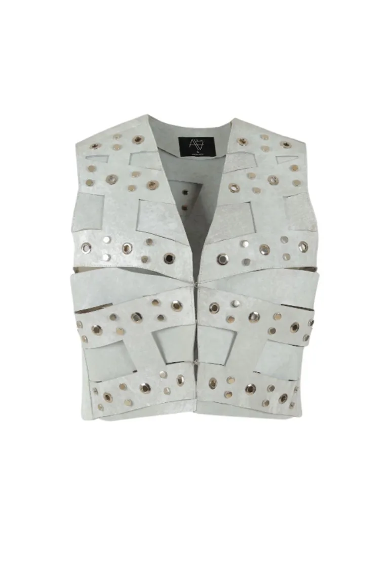 Jackets<CULT MIA AIDEN STUDDED LEATHER VEST Washed White