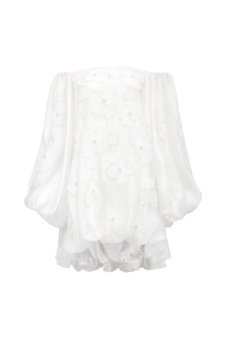 Dresses | Mini Dresses<CULT MIA AIMEE SHINY SILK 3D FLORAL MINI DRESS White