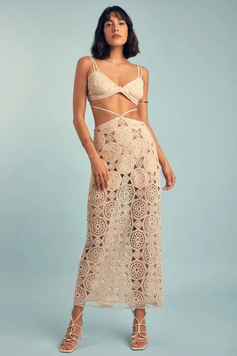 Dresses | Midi Dresses<CULT MIA AITANA CUTOUT CROCHET DRESS Beige