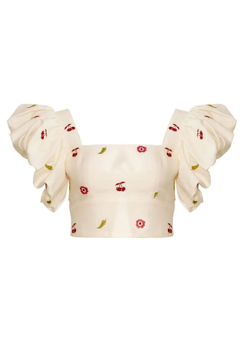Tops<CULT MIA AL FRESCO TOP Embroidery Cherry Picante