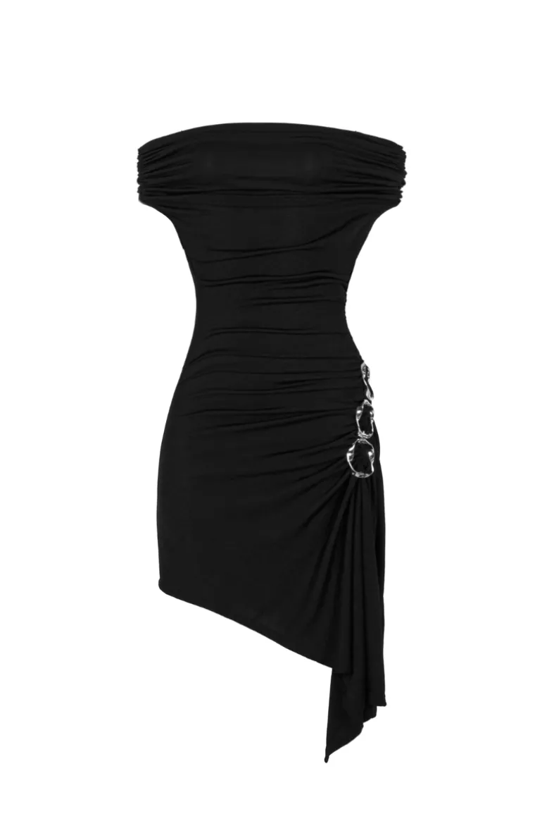 Dresses | Mini Dresses<CULT MIA ALEXANDRA GATHERED ASYMMETRIC JERSEY MINI DRESS Black