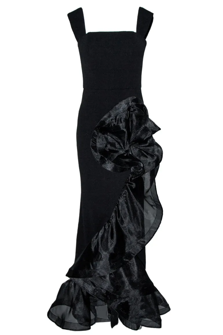 Dresses | Gowns<CULT MIA ALEXIS RUFFLE FISHTAIL HI-LOW GOWN Black