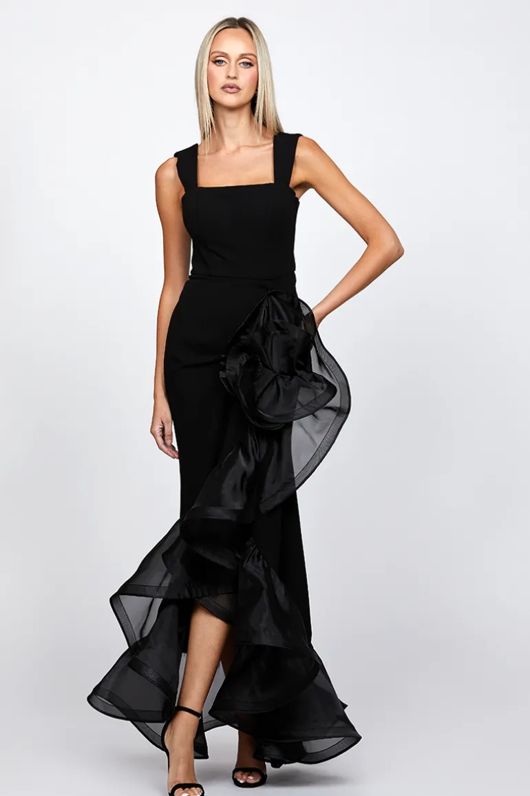 Dresses | Gowns<CULT MIA ALEXIS RUFFLE FISHTAIL HI-LOW GOWN Black