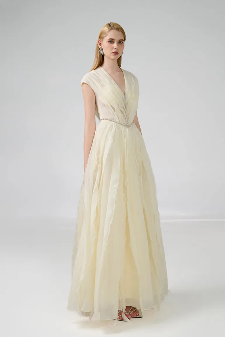 Dresses | Gowns<CULT MIA A-LINE PLEATED CHEST ORGANZA GOWN Beige