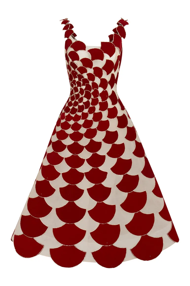 Dresses | Midi Dresses<CULT MIA A-LINE SHEER TULLE DRESS WITH RED VELVET FABRIC CUTS red-nude