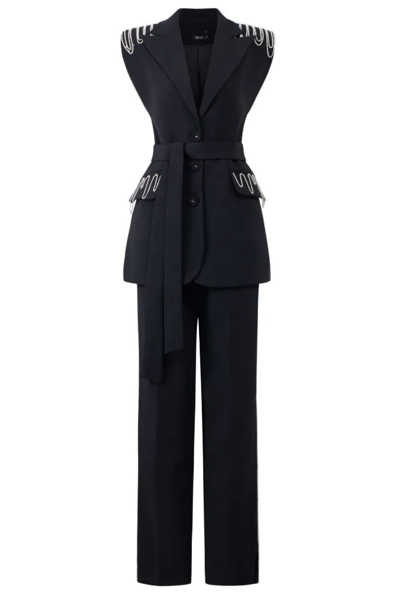 Outfit Sets<CULT MIA ALIVIA TEXTURE SLEEVELESS BLAZER AND PANTS SET Black