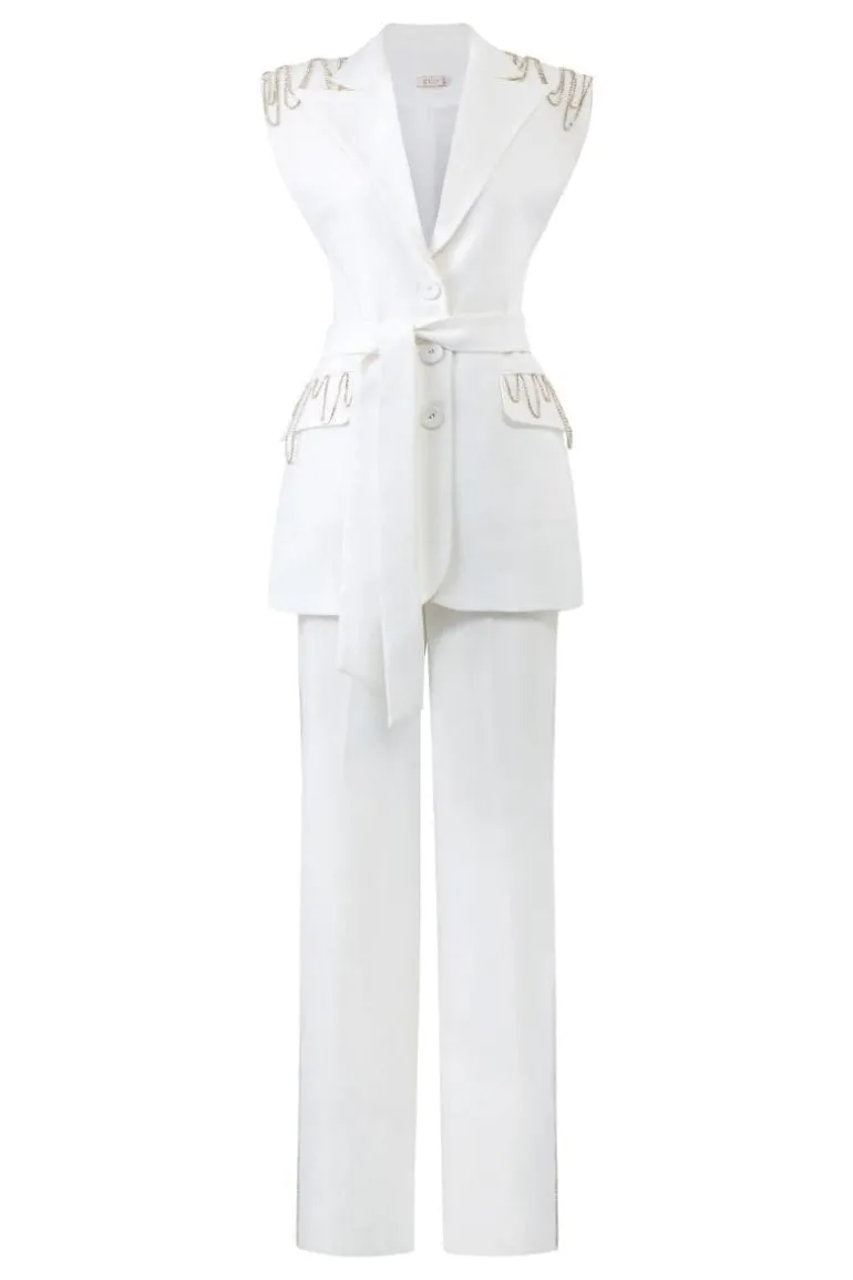 Outfit Sets<CULT MIA ALIVIA TEXTURE SLEEVELESS BLAZER AND PANTS SET White