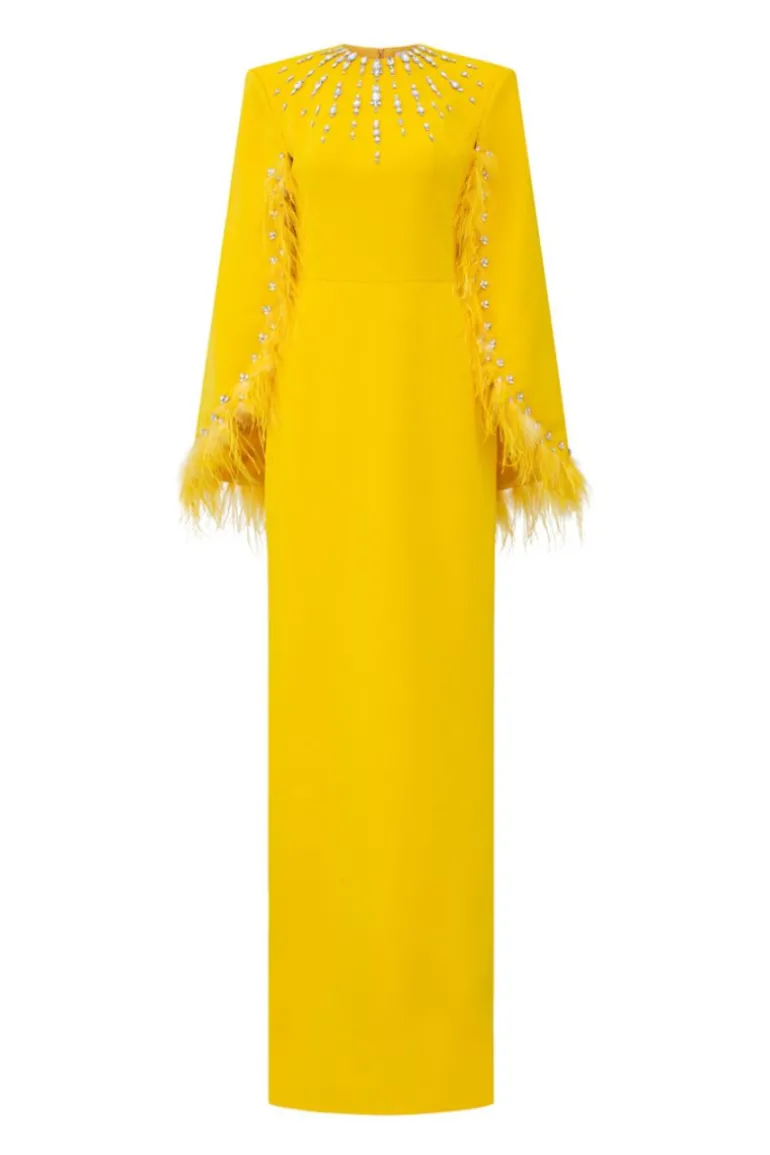 Dresses<CULT MIA ALLISON CREPE CAPE SLEEVE MAXI DRESS Yellow