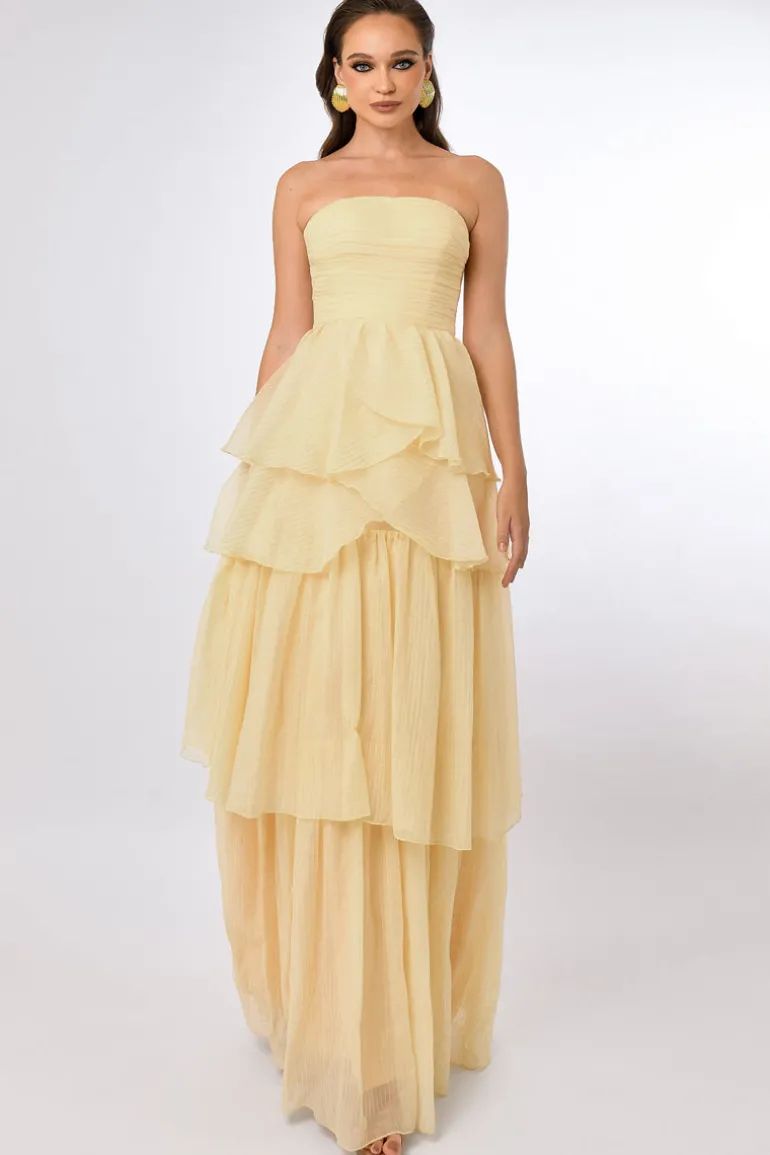 Dresses | Gowns<CULT MIA ALLISON TIERED CROSSOVER GOWN Pastel Yellow