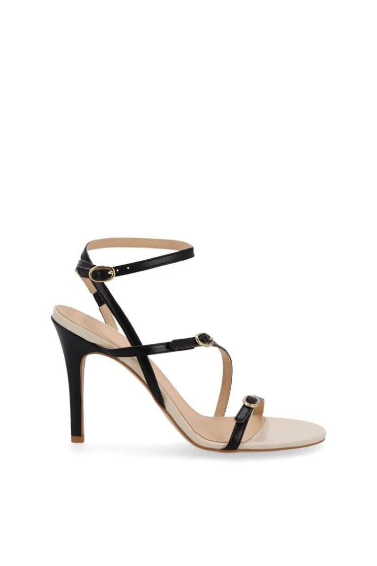 Heels<CULT MIA ALYSSA BICOLOR BLACK CREAM LEATHER SANDALS