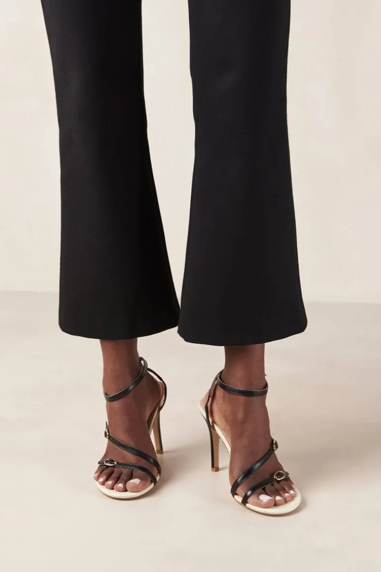 Heels<CULT MIA ALYSSA BICOLOR BLACK CREAM LEATHER SANDALS