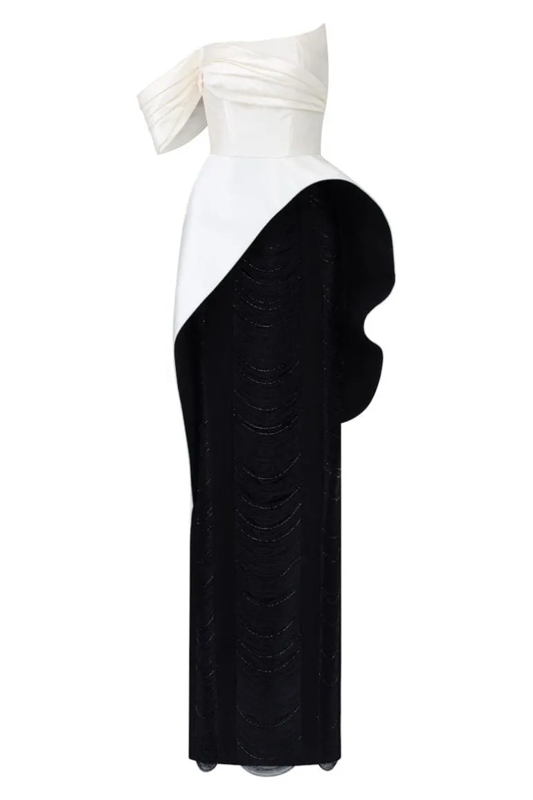 Dresses | Gowns<CULT MIA AMELINDA ROYAL TAFFETA PEPLUM GOWN White + Black