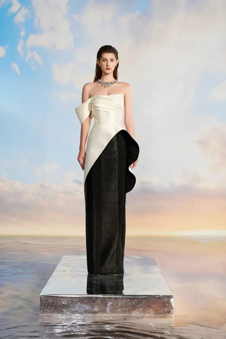 Dresses | Gowns<CULT MIA AMELINDA ROYAL TAFFETA PEPLUM GOWN White + Black