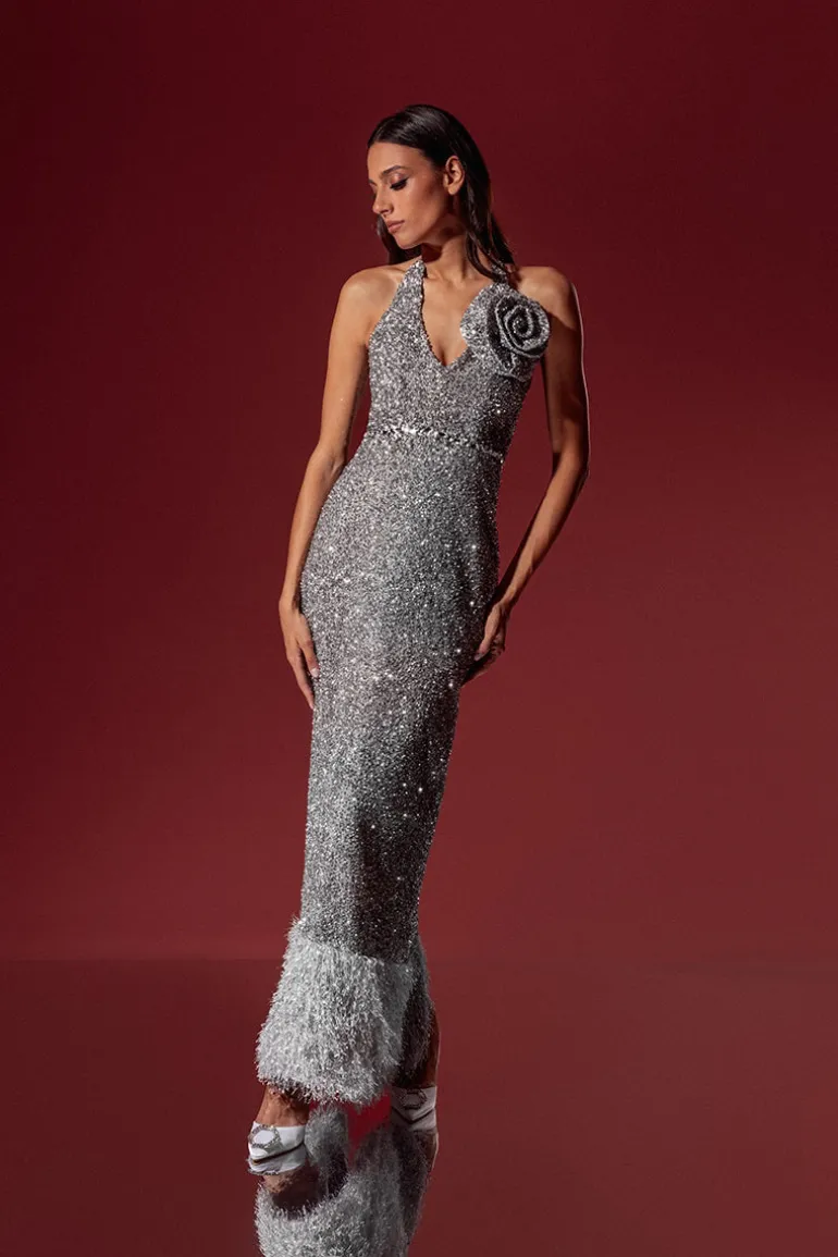 Dresses | Gowns<CULT MIA AMINA SPARKLING GOWN Silver