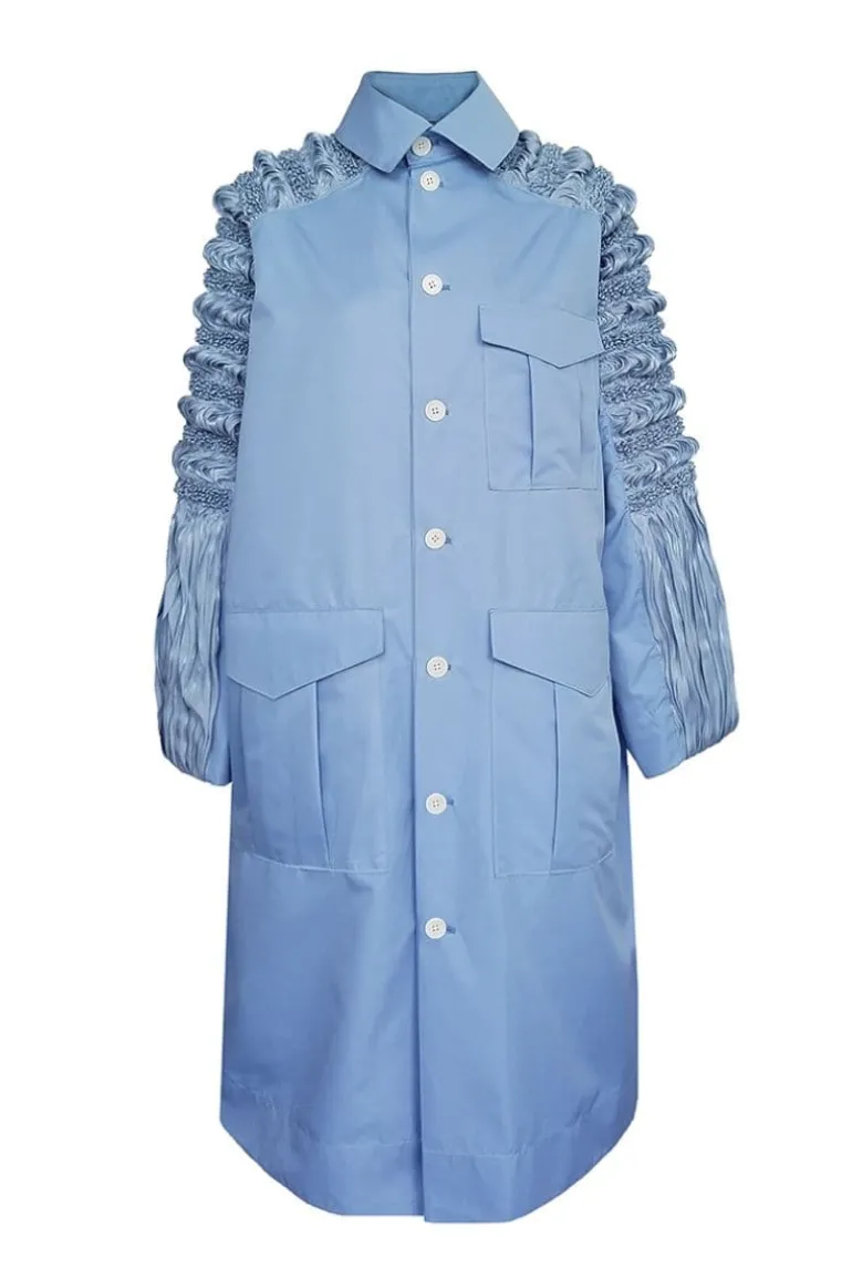 Coats<CULT MIA ANA SHIBORI PANEL SLEEVE PLEATED COAT Blue