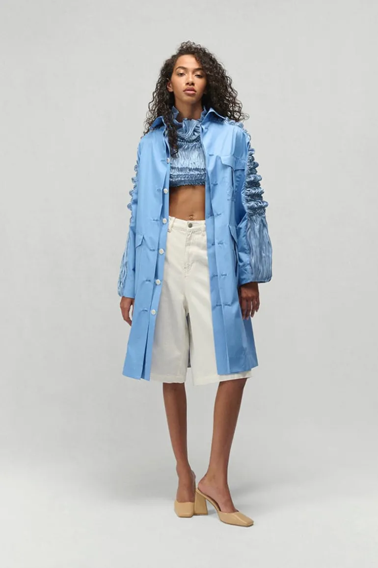 Coats<CULT MIA ANA SHIBORI PANEL SLEEVE PLEATED COAT Blue