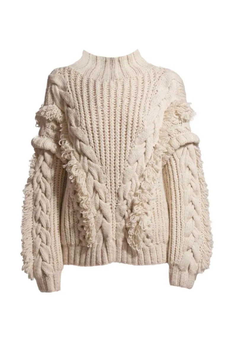 Knitwear<CULT MIA ANASTASIA CABLE TURTLENECK SWEATER Off White