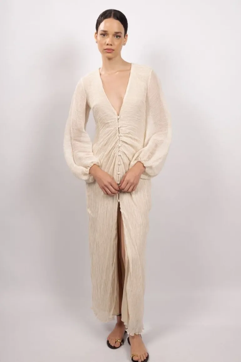Dresses<CULT MIA ANCLA V-NECK RUCHED MAXI DRESS Off White