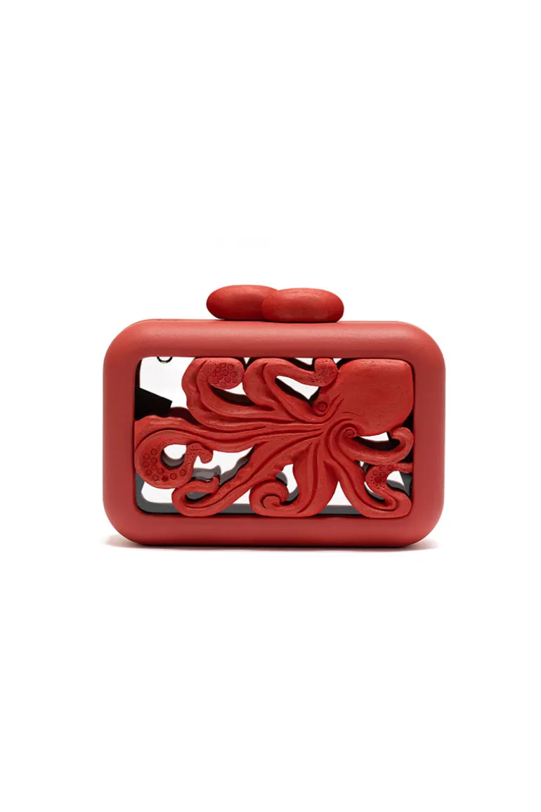 Clutch Bags<CULT MIA ANIMALIS OCTOPUS ACRYLIC CLUTCH Red