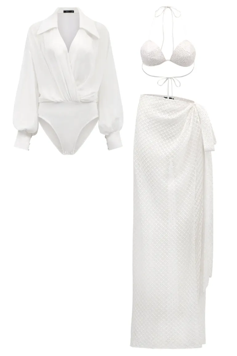 Outfit Sets<CULT MIA ANNE CHIFFON BODYSUIT AND MAXINE BRA SET White
