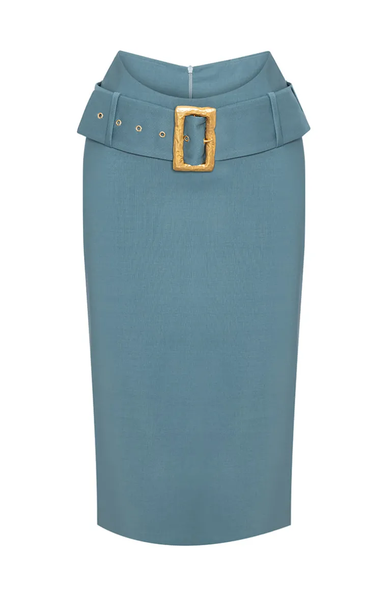 Skirts<CULT MIA ANNE WORKING SKIRT IN Blue Green