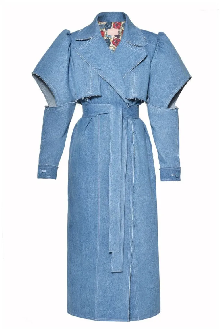 Coats<CULT MIA DENIM CUT-OUT TRENCH COAT Aqua