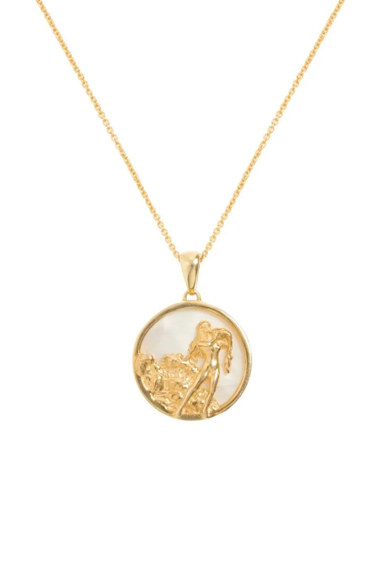 Necklaces<CULT MIA AQUARIUS 18CT GOLD PLATED ZODIAC NECKLACE Gold & White