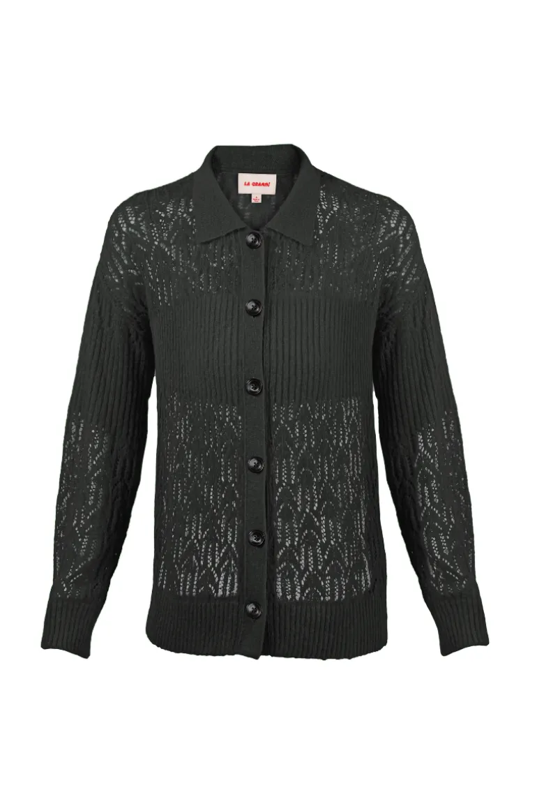 Knitwear<CULT MIA ARAÑITA COLLARED CARDIGAN IN Charcoal
