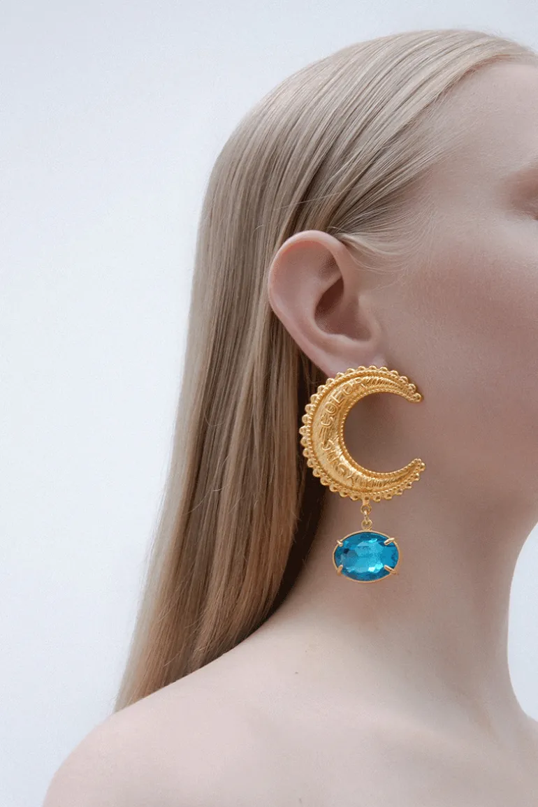 Earrings<CULT MIA ARC EARRINGS WITH CRYSTAL STONES Gold
