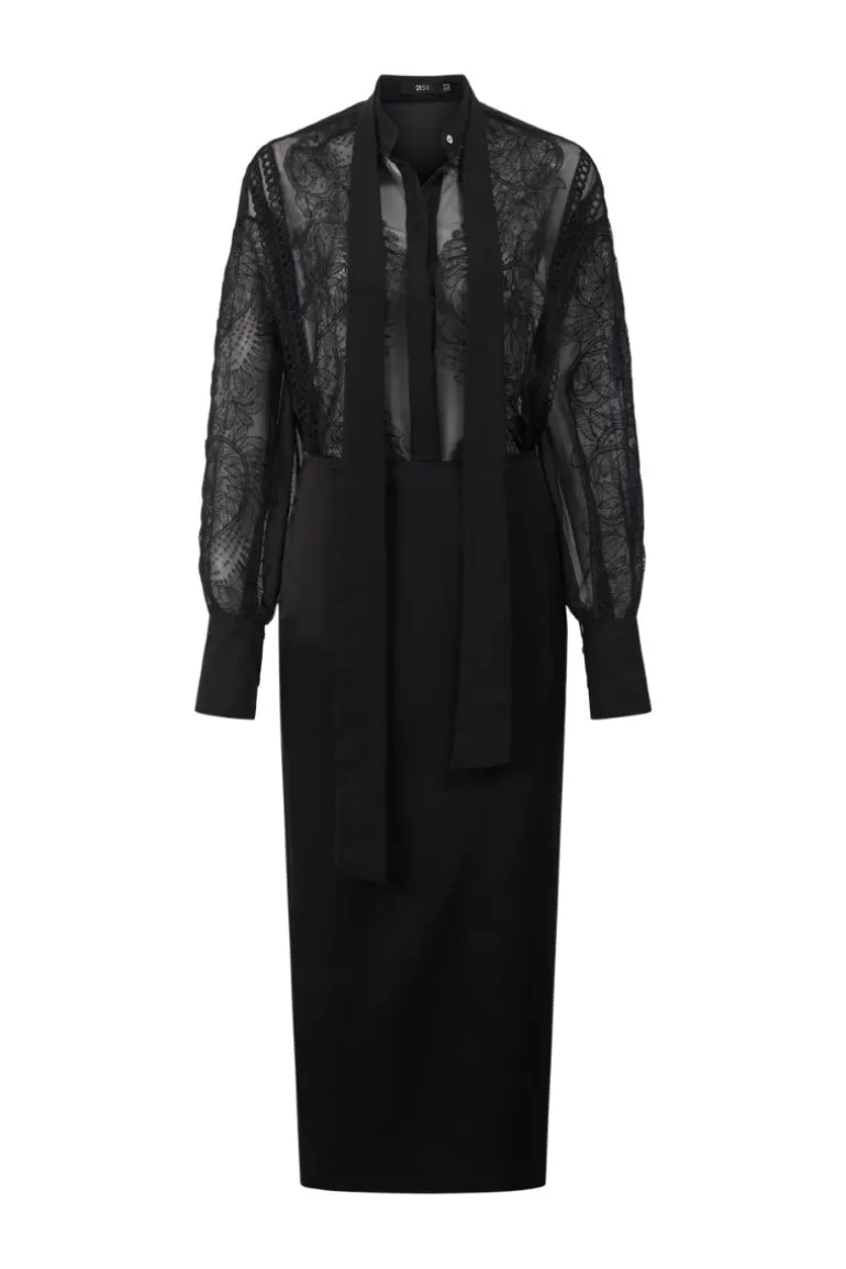 Outfit Sets<CULT MIA ARETHA SILK MIXED LACE SHIRT AND PENCIL SKIRT Black