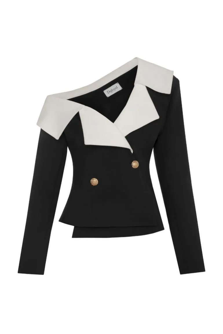 Blazers<CULT MIA ARIA OFF-SHOULDER ASYMMETRIC BLAZER Black