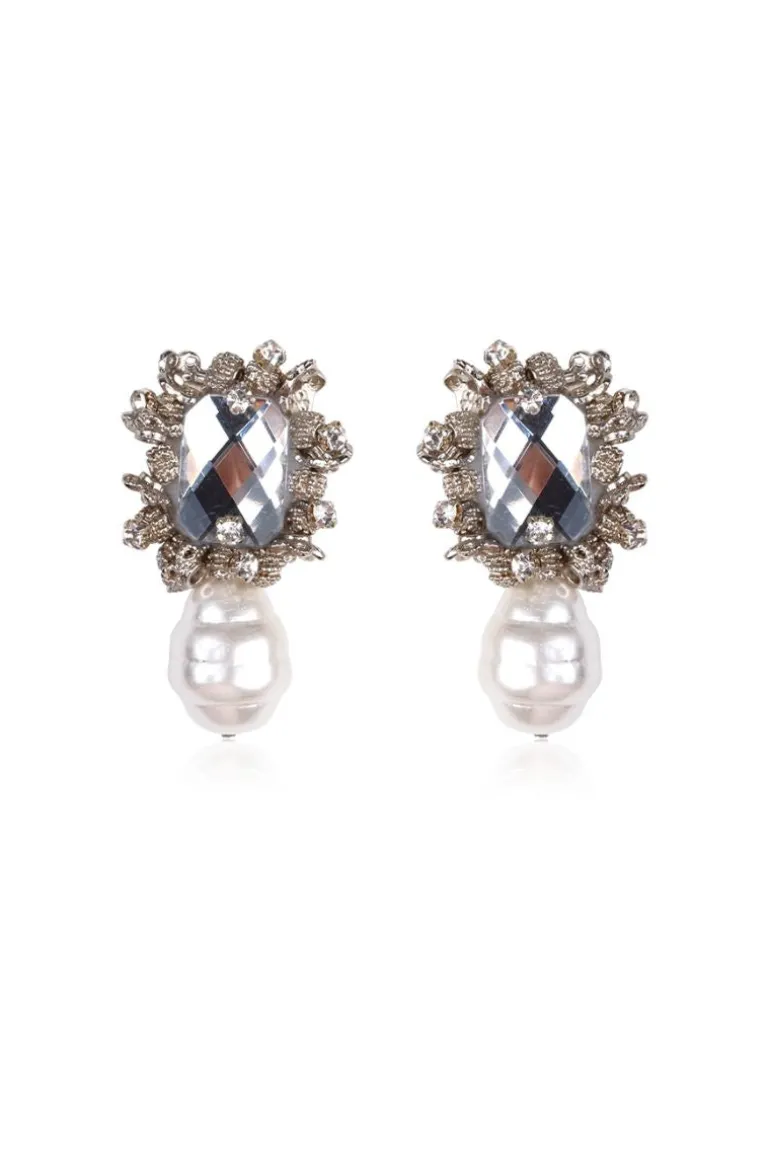 Earrings<CULT MIA ARIA PEARL AND CRYSTAL EARRINGS White, Silver