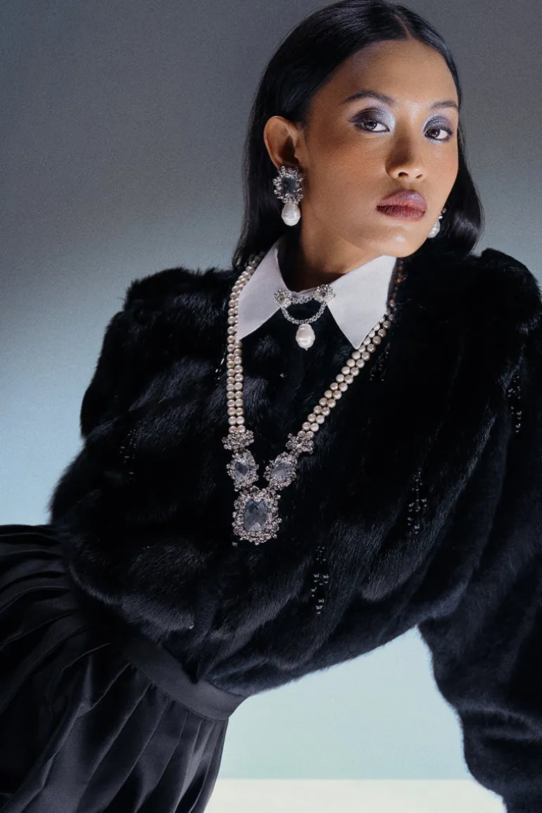 Earrings<CULT MIA ARIA PEARL AND CRYSTAL EARRINGS White, Silver