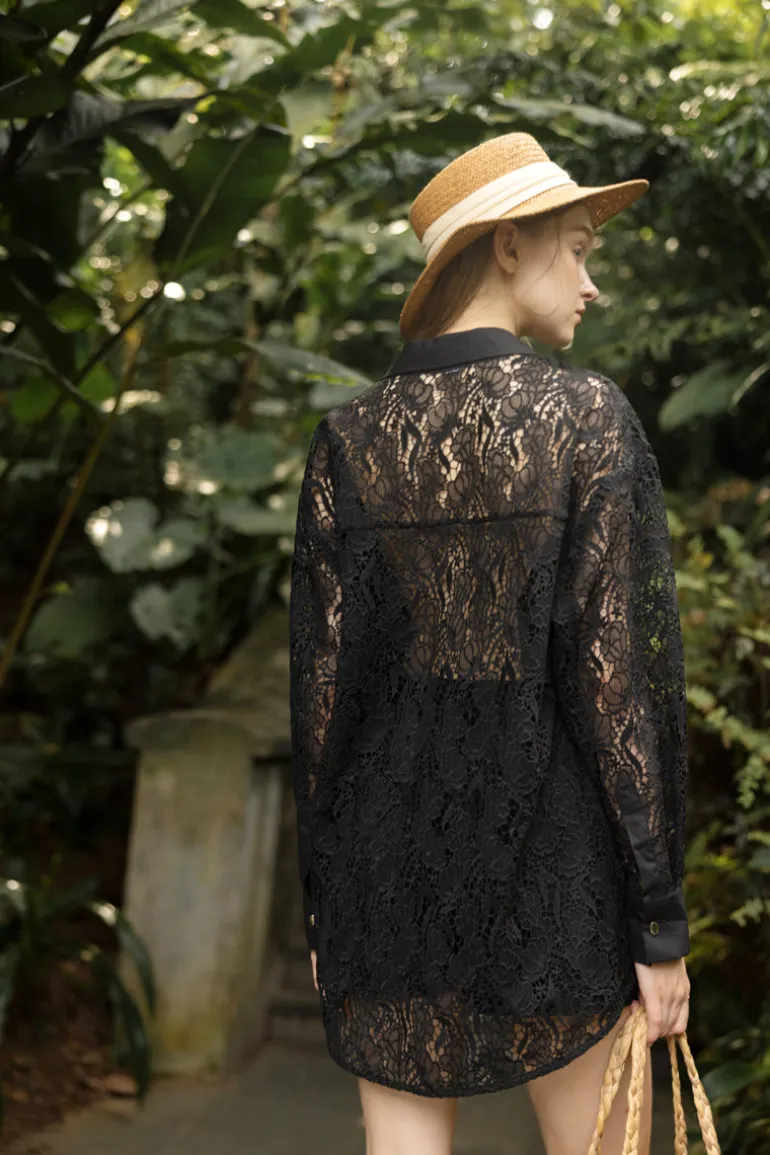 Outfit Sets<CULT MIA ASTRID LACE CRYSTAL SHIRT SET Black