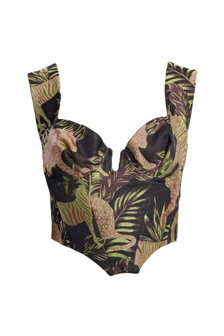 Tops<CULT MIA ASYMMETRIC BAMBOO CORSET TOP Gold/Green