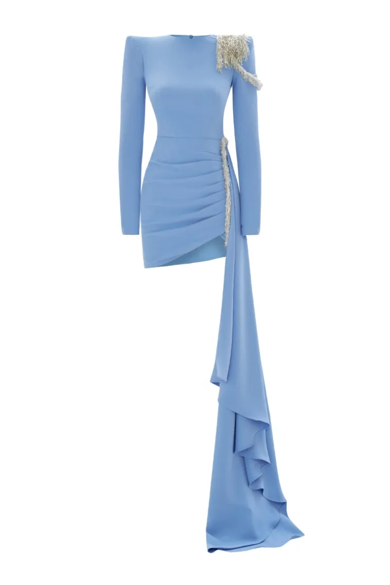 Dresses | Mini Dresses<CULT MIA ASYMMETRIC EMBROIDERED MINI DRESS IN Blue