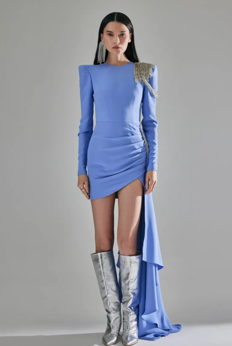 Dresses | Mini Dresses<CULT MIA ASYMMETRIC EMBROIDERED MINI DRESS IN Blue