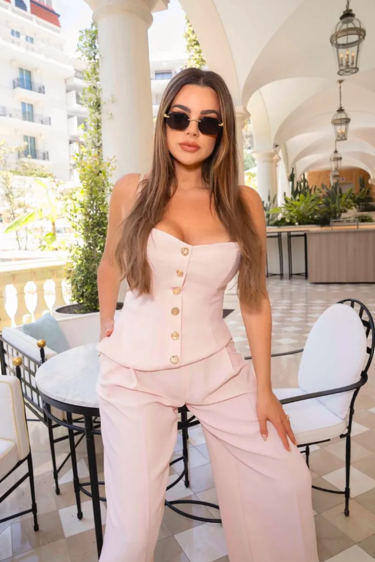 Tops<CULT MIA ASYMMETRIC GOLD-DETAILED CREPE CORSET Baby Pink