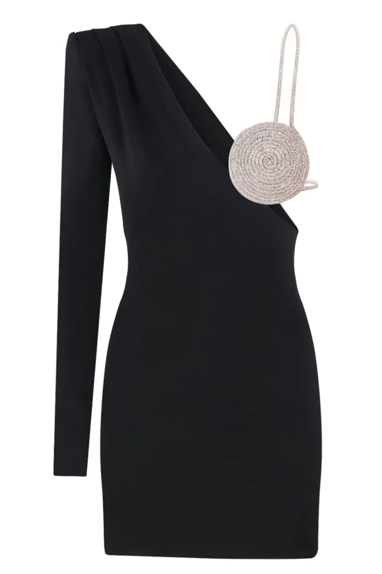 Dresses | Mini Dresses<CULT MIA ASYMMETRIC ONE-SHOULDER DRESS Black - Silver Crystal