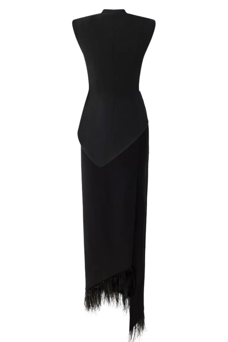 Outfit Sets<CULT MIA ASYMMETRIC SLEEVELESS BLAZER AND FEATHER SKIRT Black