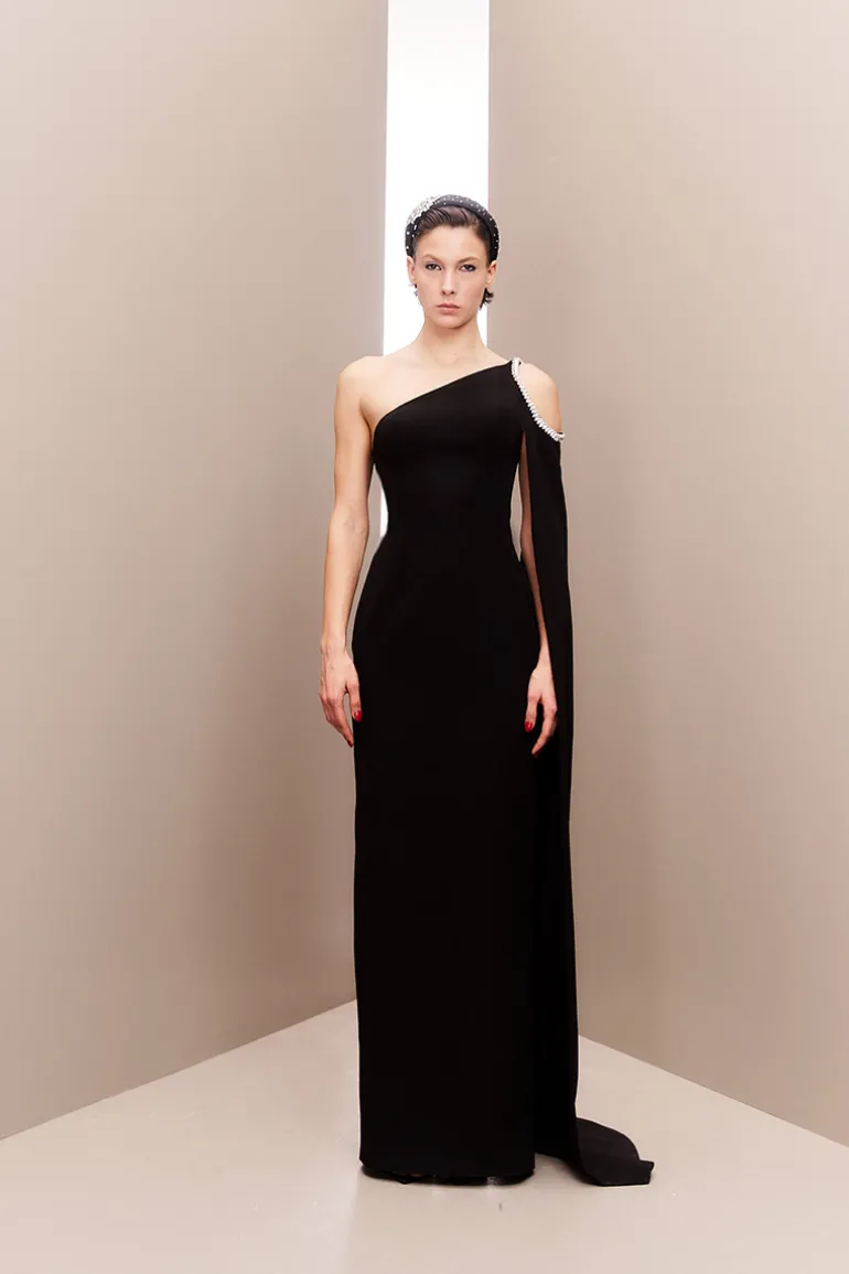Dresses | Gowns<CULT MIA ASYMMETRIC STONE-EMBELLISHED GOWN Black