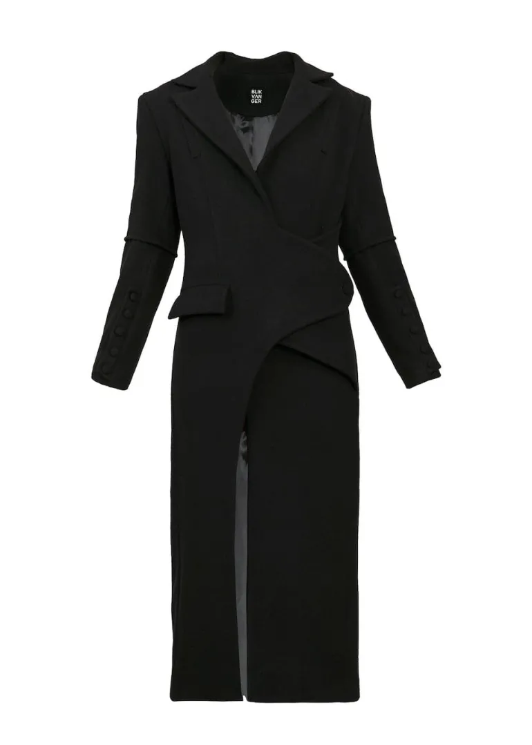 Coats<CULT MIA ASYMMETRIC WOOL-BLEND COAT Black