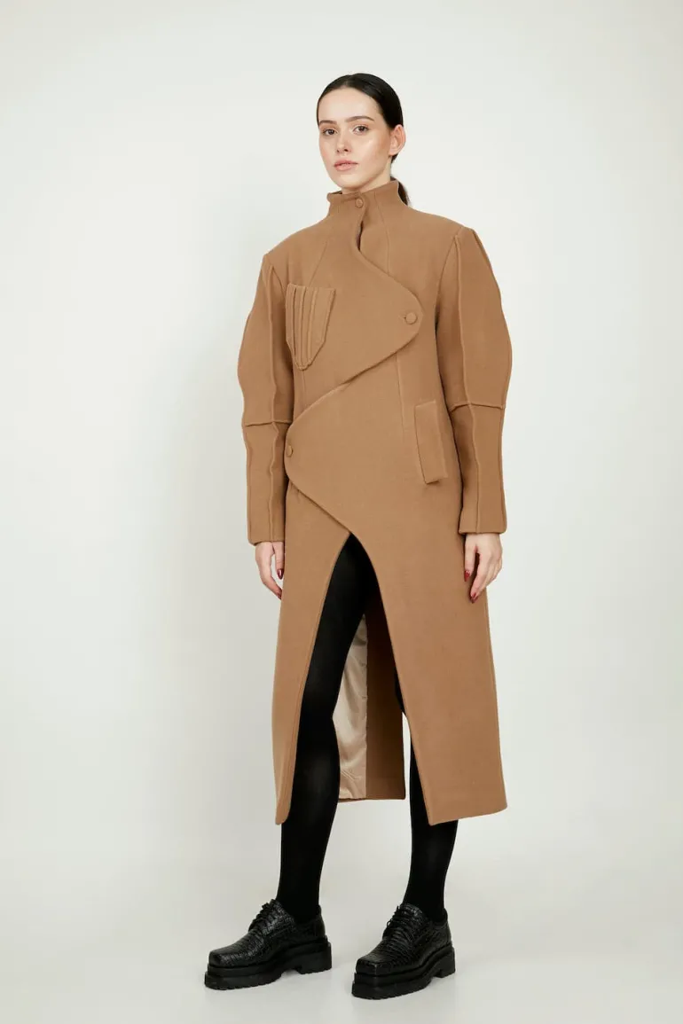 Coats<CULT MIA ASYMMETRIC WOOL-BLEND COAT Brown